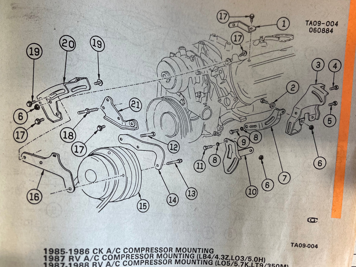 2: Support, Compressor Outer Support; Air Conditioning (AC) (A/C) R-4 Pancake Style 1985-1988 Part# 14103211