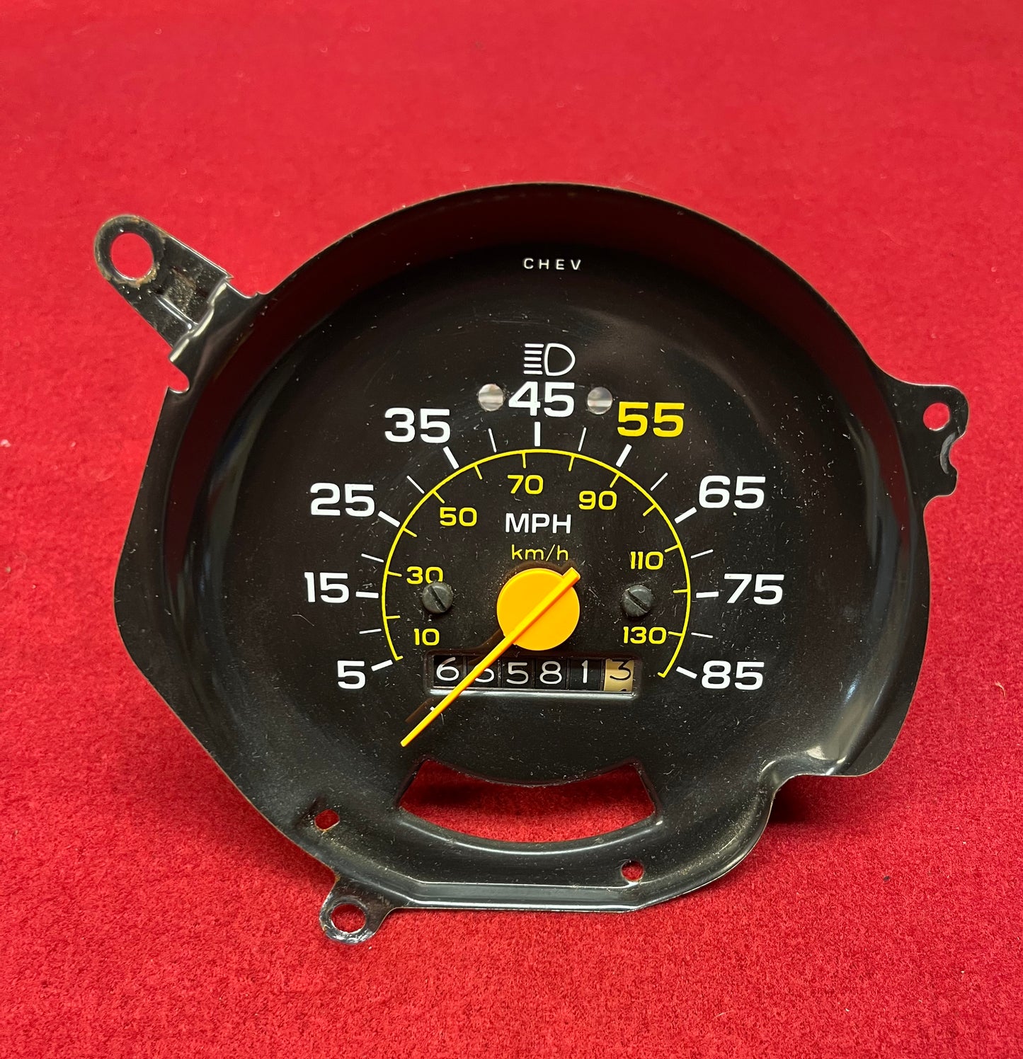 Head Assembly, Speedometer Head Assembly 85 MPH Yellow Needle