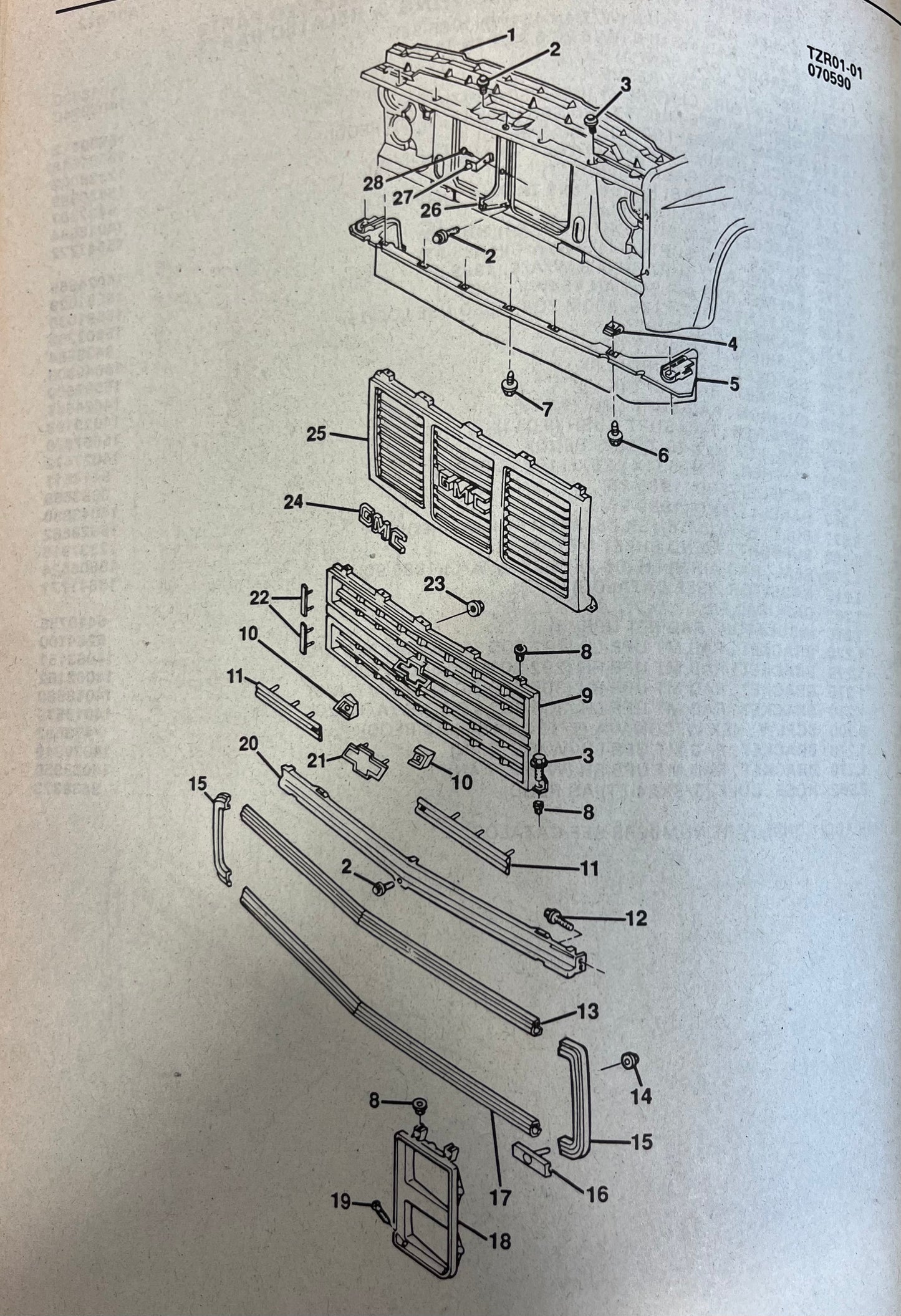 Molding, Front End Sheet Metal Upper Molding 1983 - 1988 Part# 15594898
