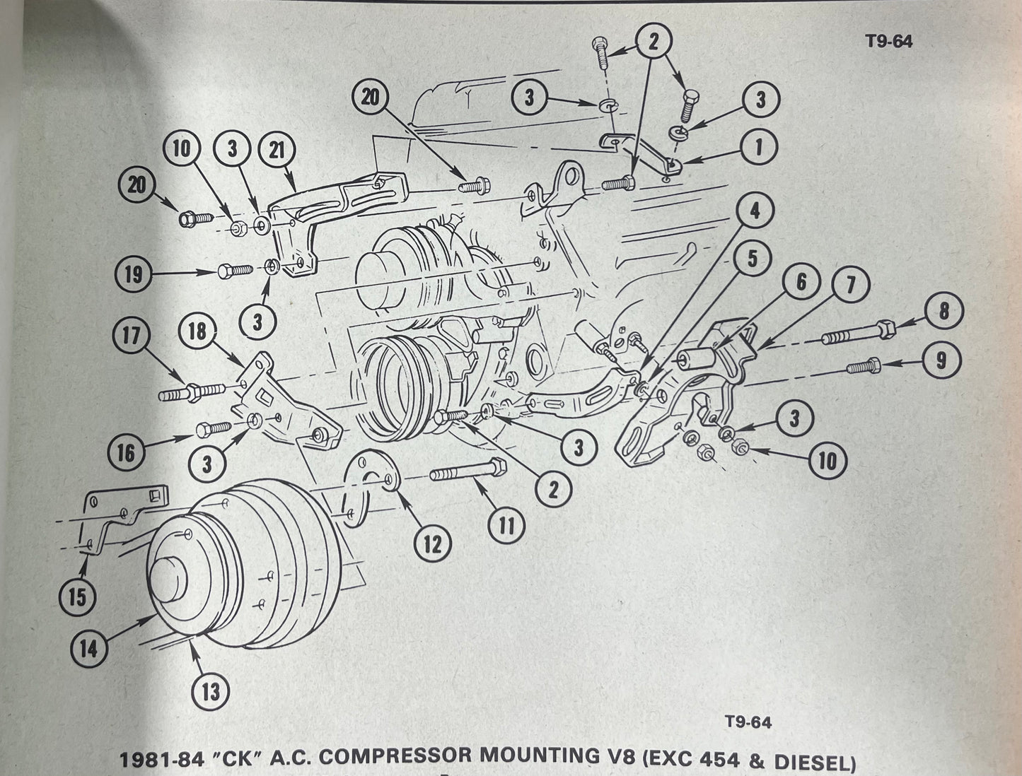1: Air Conditioning (AC) Compressor Mount Bracket and Hardware Kit R-4 Pancake Style 1981 - 1984
